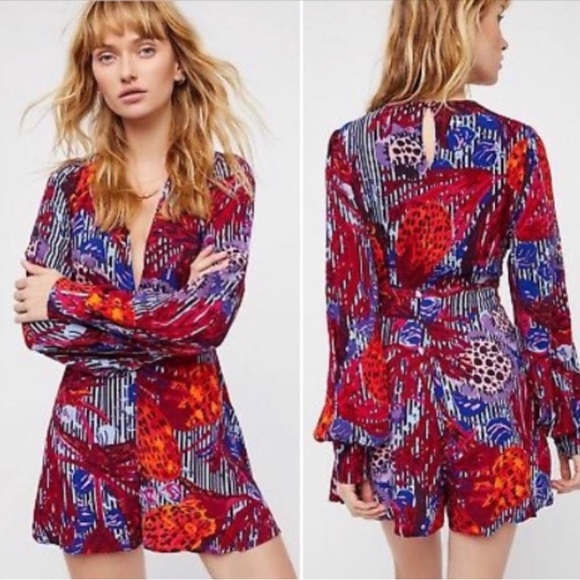 Free People Pants - Free People Audrey Abstract Deep Plunge Neckline Romper